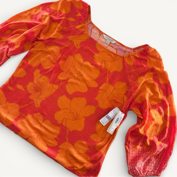Liverpool Tops - NWT Liverpool Los Angeles Floral Ombre Puff
Sleeve Woven Top Medium Orange